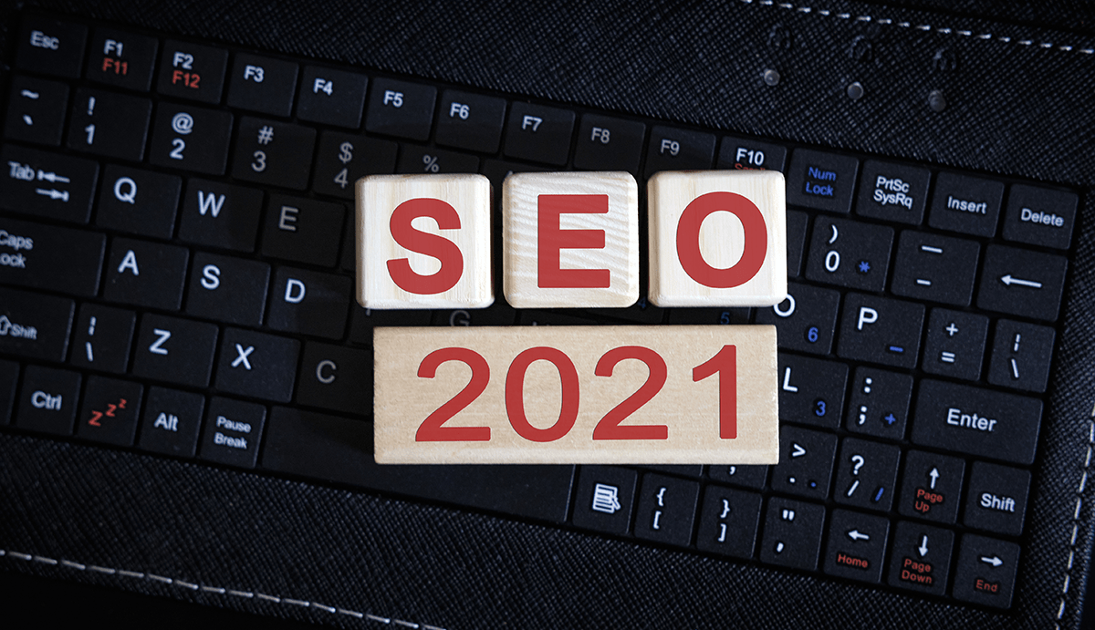 Seo 2021 Concept Wooden Cubes On A Black Keyboard